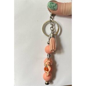Peach Bead Tassel Keychain with Mermaid Charm